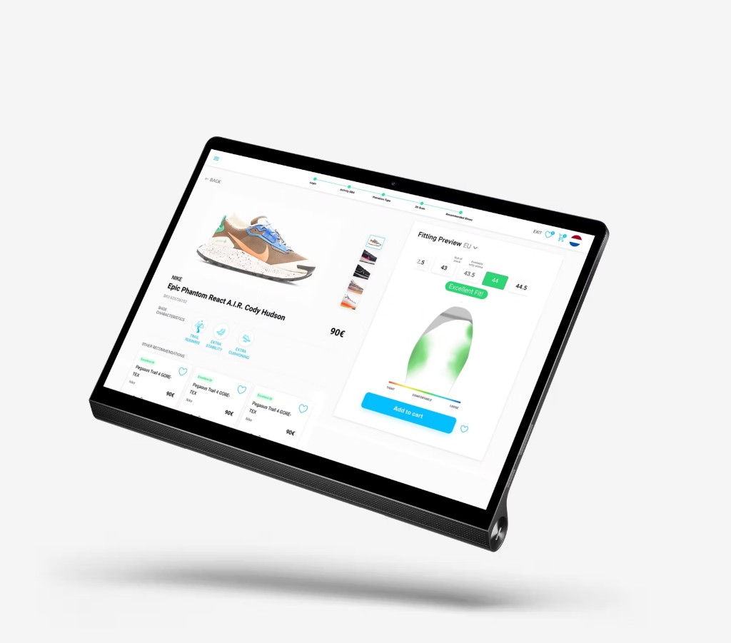 SafeSize tablet fitting preview in retail context