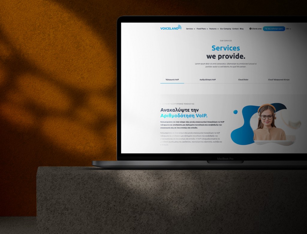 Voiceland services page with redesigned mega menu navigation